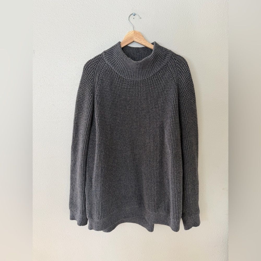 L.L. Bean Men's 100% Organic Cotton Waffle Knit Charcoal Mockneck Sweater XXL